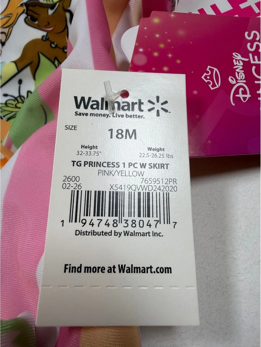 Disney Princess Toddler 2-Piece Swimsuit Set with Skirt, 18M, Pink and Yellow